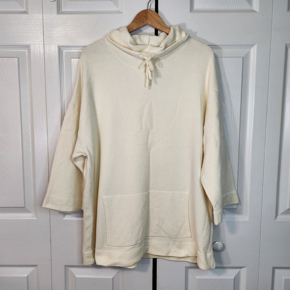 Pure Jill J. Jill Cream Textured Funnel Neck Tunic Sweater Kangaroo Pocket Large